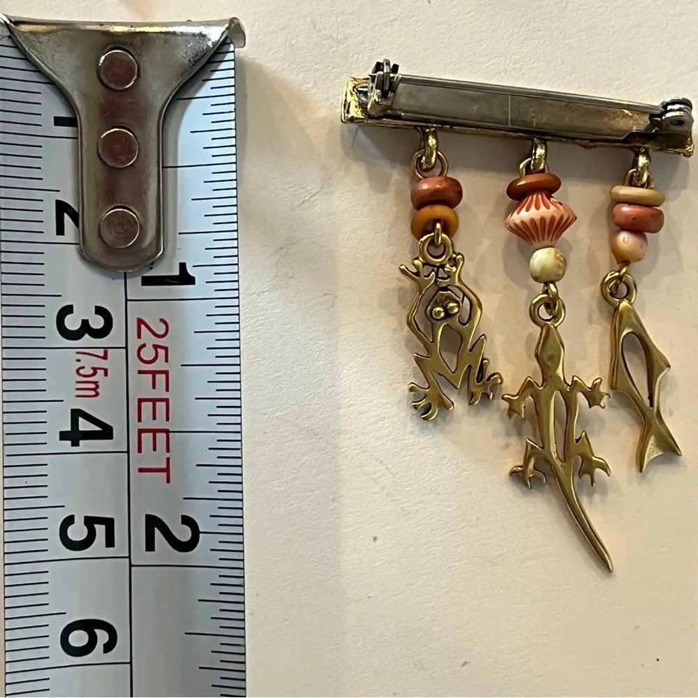 Vintage Gold Charm Brooch with Animal Pendants